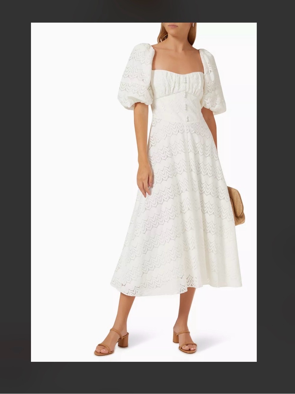 Acler White Puff Sleeve Midi Dress with Square Neck